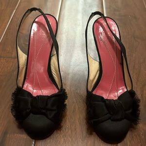 Kate Spade Sz 6 Black Satin Slingback Heels, Round Toe with Bow